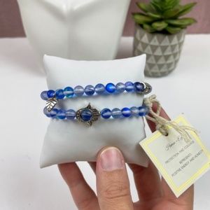 Hamsa + Eye Blue Beaded Evil Eye Bracelet Set Of 2 Women Jewelry